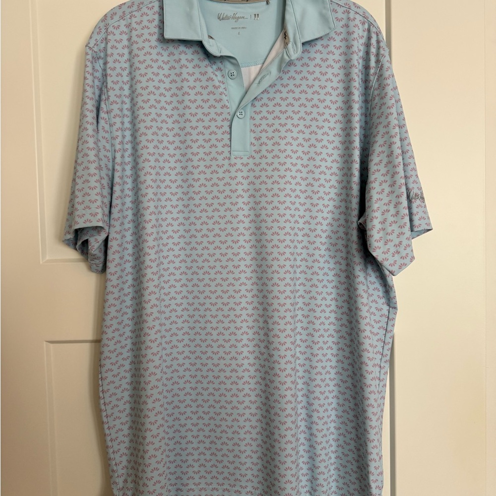 Walter Hagen Light Blue and Pink Patterned Polo Shirt